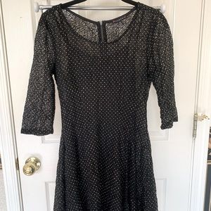 Black lace with gold specs and black slip long sleeve dress